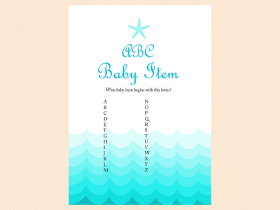 abc baby item, alphabet, Beach, Sea Waves, Nautical Baby Shower Games Printable, Beach