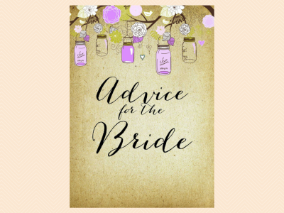 advice card for bride, Bridal Shower Invitations, Editable Baby Shower, Purple Mason Jars BS49