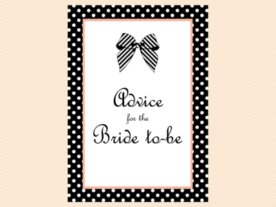 advice for bride sign, Black and White Ribbon Bridal Shower Games Printable PBS38