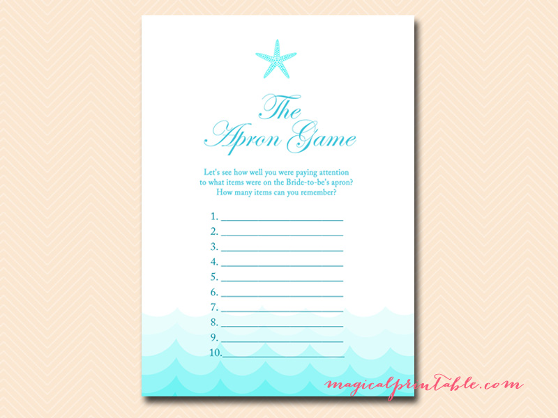 Beach Theme Bridal Shower Games - Magical Printable