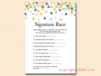 baby shower signature race game