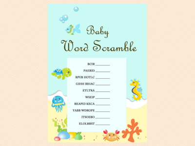 baby word scramble, Beach, Sea, Under the Sea Baby Shower Game Printables, Beach Baby  TLC19