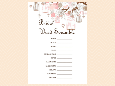 bridal word scramble, Pink Bridal Shower Game Printables