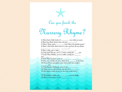 can you finish the nursery rhyme, Beach, Sea Waves, Nautical Baby Shower Games Printable