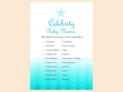 celebrity baby names, celebrity moms, Beach, Sea Waves, Nautical Baby Shower Games