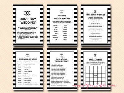 chanel bridal shower game printables, instant download, bs107, black and white stripes
