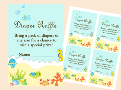 diaper raffle card, Beach, Sea, Under the Sea Baby Shower Game Printables, Beach