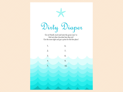 dirty diapers, name that poo, sweet mess, Beach, Sea Waves, Nautical Baby Shower Games Printable