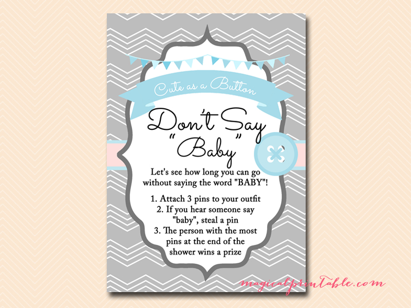 Blue Cute as a Button Baby Shower Games - Magical Printable
