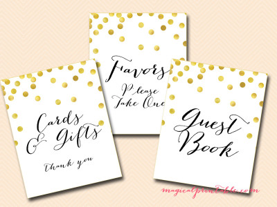gold confetti wedding signs, gold bridal shower signages, instant download, sn22, baby shower signs, favors sign, cards and gifts