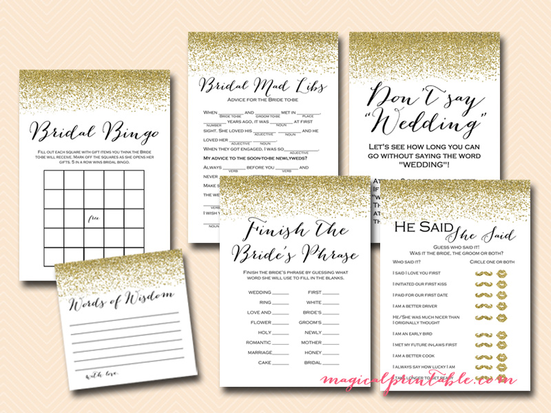 Gold Glitter Bridal Shower Game Pack Magical Printable
