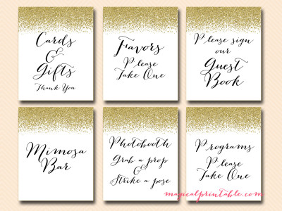 gold glitter wedding signages, printable wedding signs, instant download, bridal shower signs, baby shower signs, decorative signs