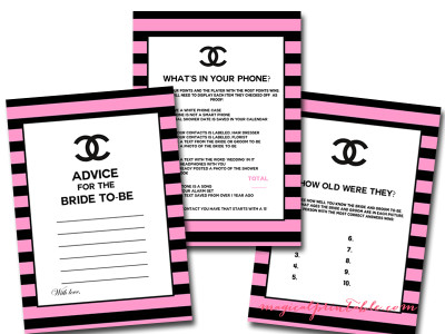 hot pink and black, chanel bridal shower game printables