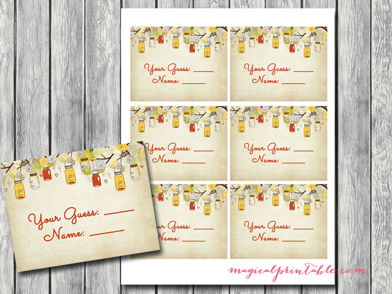 Autumn Fall Mason Jars Bridal Shower Game Pack