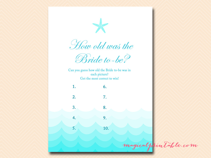 Beach Theme Bridal Shower Games Magical Printable