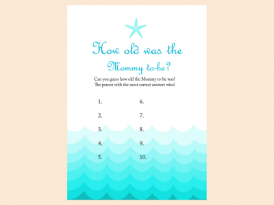 how old was the mommy to be, Beach, Sea Waves, Nautical Baby Shower Games Printable, Beach