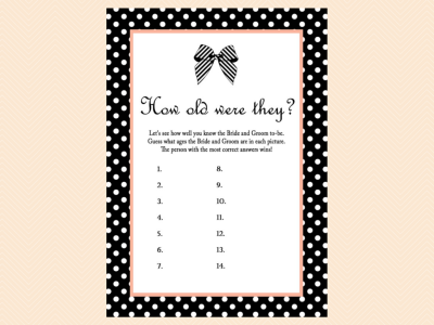 how old were they, Black and White Ribbon Bridal Shower Games Printable Pack, Black & White Stripes