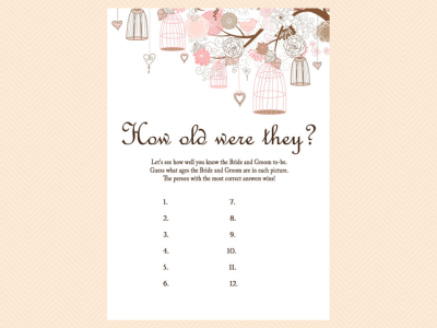 how old were they, photo game, Pink Bridal Shower Game