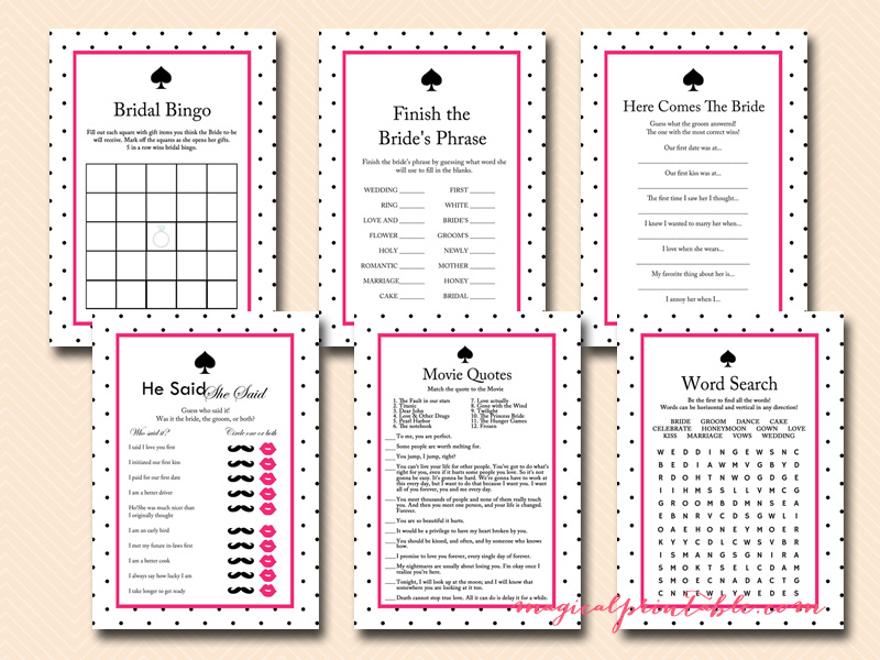 Kate Spade Bridal Shower Game Pack - Magical Printable