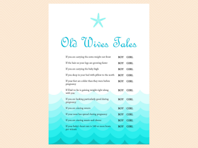 old wives tales, boy or girl, gender game, Beach, Sea Waves, Nautical Baby Shower Games Printable, Beach
