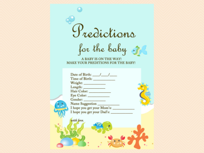predictions for the baby cards, Beach, Sea, Under the Sea Baby Shower