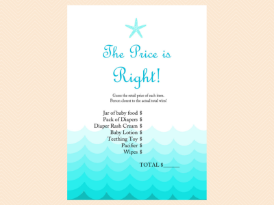 price is right, Beach, Sea Waves, Nautical Baby Shower Games Printable, Beach Theme