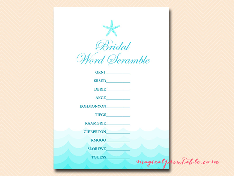 Beach Theme Bridal Shower Games Magical Printable