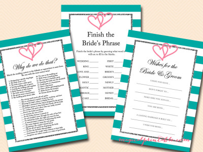 teal bridal shower game pack, instant download, bs106, interlocking hearts, couple hearts.