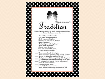tradition, why do we do that, Black and White Ribbon Bridal Shower Games Printable