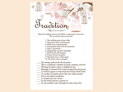tradition, why do we do that game, unique game, Pink Bridal Shower Game Printables Pack, Bachelorette