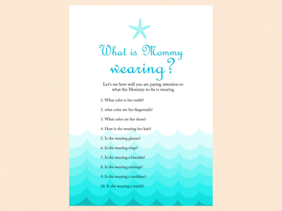 what is mommy wearing, Beach, Sea Waves, Nautical Baby Shower Games Printable, Beach Theme