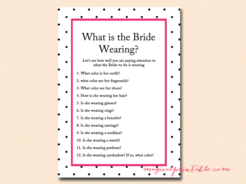 Kate Spade Inspired Hot Pink, Dots Bridal Shower Games