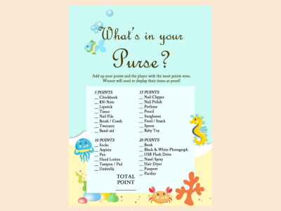 whats in your purse, Beach, Sea, Under the Sea Baby Shower