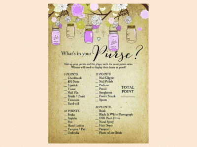 whats in your purse, Mason Jars Editable Invitations, Rustic, Mason Jars, Chic BS49