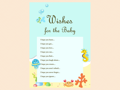 wishes for the baby card, Beach, Sea, Under the Sea Baby Shower Game Printables,