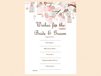 wishes for the bride and groom card, Pink Bridal Shower Game Printables Pack, Bachelorette Games, Birdcage,