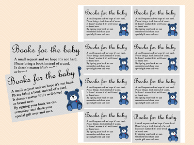 Books for the baby insert, bring a book insert, bring a book baby shower insert, Teddy Bear Baby Shower Games Printables, Baby Boy TLC33