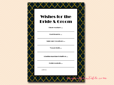 WISHES for couple, Gold and Black Bridal, Art Deco Bridal, Twenties Bridal Shower Games, Bridal Shower