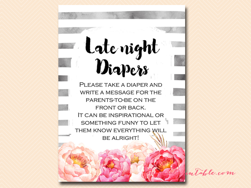 Watercolor Peonies Youngster Shower Video game Pack - Magical Printable photo regarding Late Night Diapers Free Printable referred to as Watercolor Peonies Child Shower Match Pack - Magical Printable