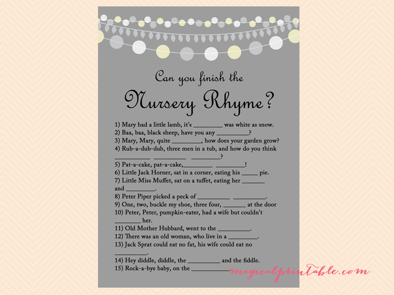 Light Strings Baby Shower Game Set - Magical Printable