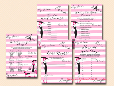 Parisian Bridal Shower Game Pack - Magical Printable
