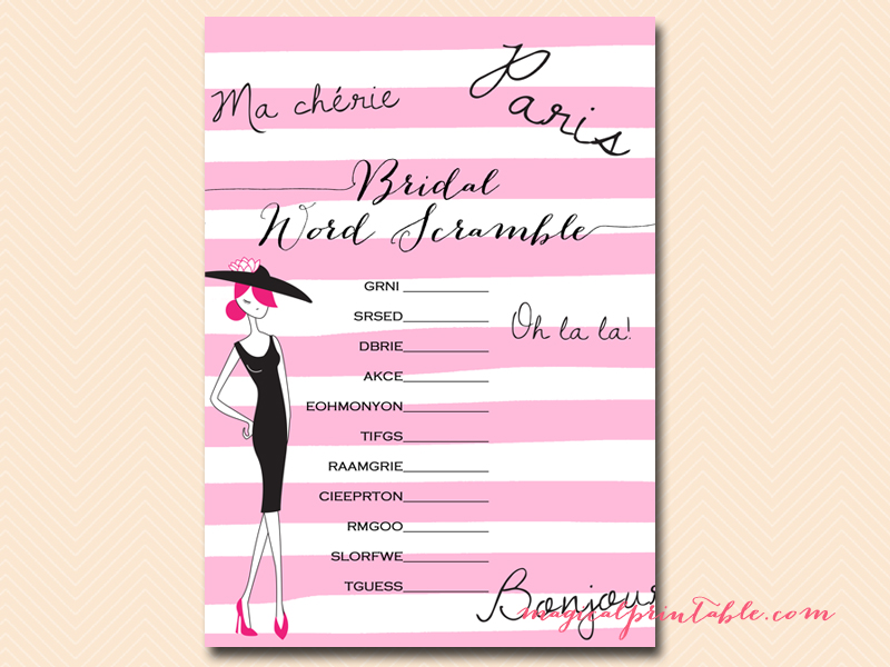 Parisian Bridal Shower Game Pack - Magical Printable