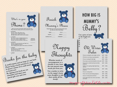 teddy bear baby shower printable game set tlc33