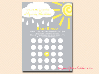 baby-bingo You are my Sunshine Baby Shower Game Pack