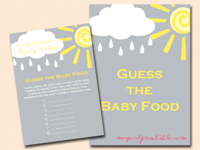 baby-food-card You are my Sunshine Baby Shower Game Pack