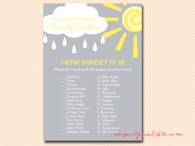 how-sweet-it-is You are my Sunshine Baby Shower Game Pack