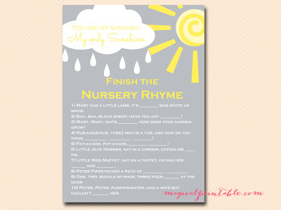 nursery-rhyme You are my Sunshine Baby Shower Game Pack
