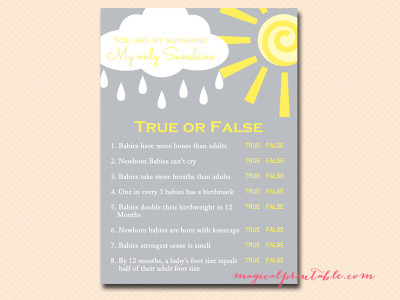 true-or-false You are my Sunshine Baby Shower Game Pack