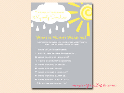 what-is-mommy-wearing You are my Sunshine Baby Shower Game Pack