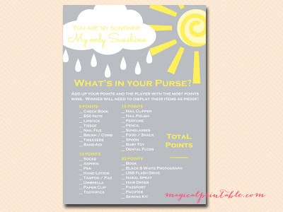 whats-in-your-purse You are my Sunshine Baby Shower Game Pack